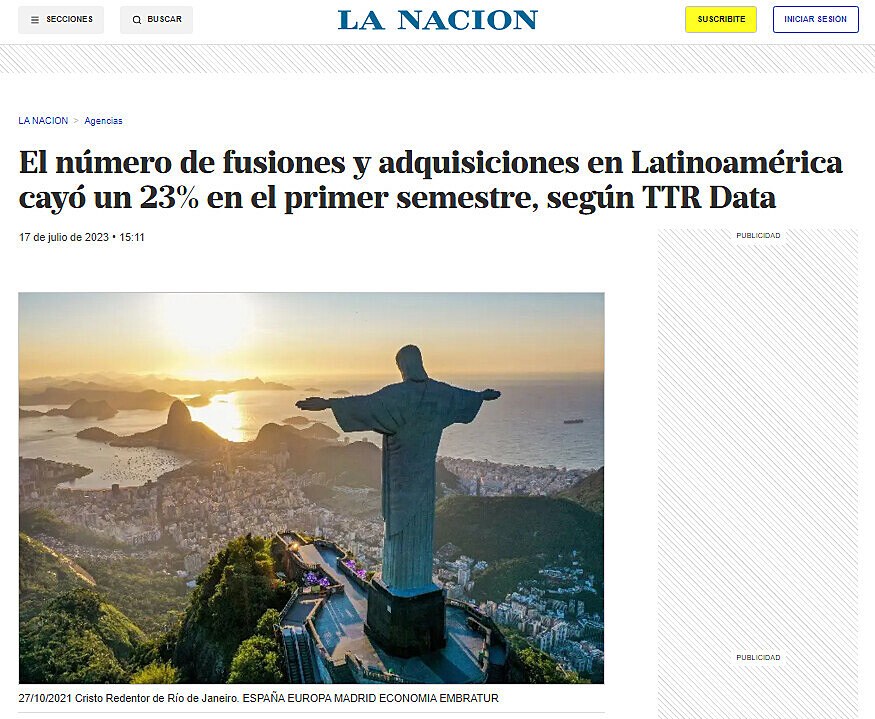 El nmero de fusiones y adquisiciones en Latinoamrica cay un 23% en el primer semestre, segn TTR Data